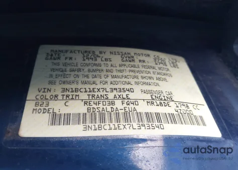 2007 Nissan Versa 1.8S from USA, damaged, VIN 3N1BC11EX7L393540